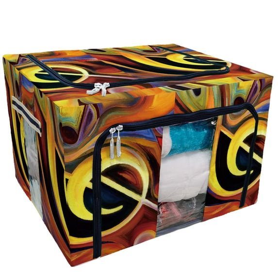 PKQWTM Colorful Musical Shapes Metaphor Storage Bag Clear Window Storage Bins Boxes Large Capacity Foldable Stackable Organizer With Steel Metal Frame For Bedding,Clothes,Closets, Bedrooms