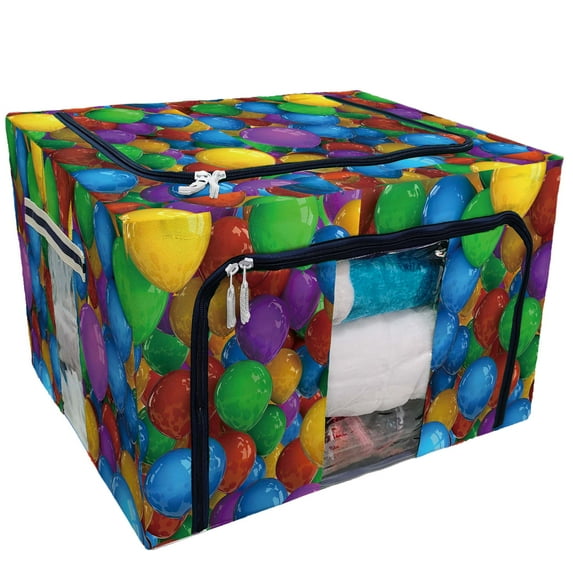 PKQWTM Colorful Party Balloon Dozens Of Balloons Storage Bag Clear Window Storage Bins Boxes Large Capacity Foldable Stackable Organizer With Steel Metal Frame For Bedding,Clothes,Closets, Bedrooms