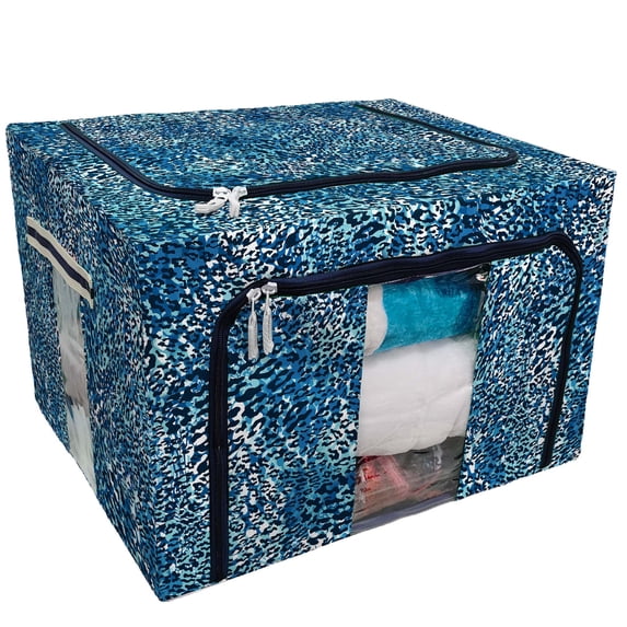 PKQWTM Cool Animal Print Tile Storage Bag Clear Window Storage Bins Boxes Large Capacity Foldable Stackable Organizer With Steel Metal Frame For Bedding,Clothes,Closets, Bedrooms