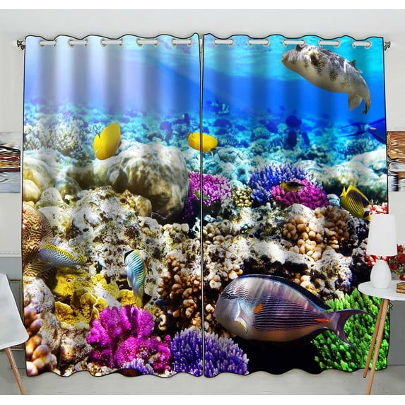 PKQWTM Coral And Fish In The Red Sea Egypt Africa Practical heat insulation Shading Window Curtain Size 52(W) x 84(H) inches (Two Piece)