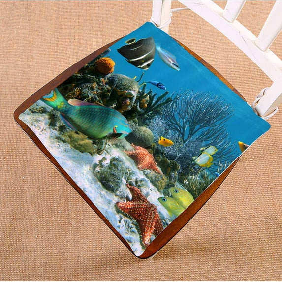 PKQWTM Coral reef starfish colorful tropical fish Caribbean sea Chair Pads Chair Mat Seat Cushion Chair Cushion Floor Cushion Size 18x18 inches