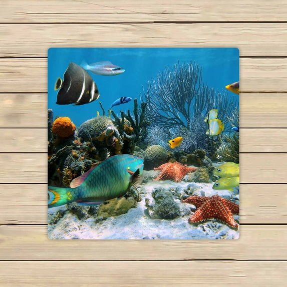 PKQWTM Coral reef starfish colorful tropical fish Caribbean sea Microfiber Bath Towels Bathroom Body Shower Towel Size 13x13 Inches