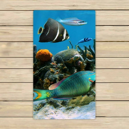 PKQWTM Coral reef starfish colorful tropical fish Caribbean sea Microfiber Bath Towels Bathroom Body Shower Towel Size 16x28 Inches