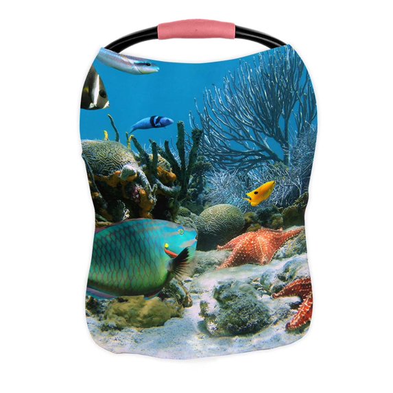 PKQWTM Coral reef starfish colorful tropical fish Caribbean sea Nursing Cover Baby Breastfeeding Infant Feeding Cover Baby Car Seat Cover