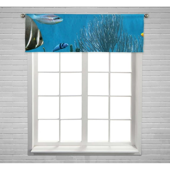 PKQWTM Coral reef starfish colorful tropical fish Caribbean sea Window Curtain Valance Rod Pocket 54x18 inch