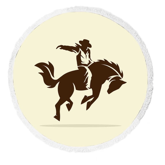 PKQWTM Cowboy Riding Wild Horse Round Beach Towel Beach Mats Shawl Blanket Yoga Mat with Tassels Beach Throw Towel