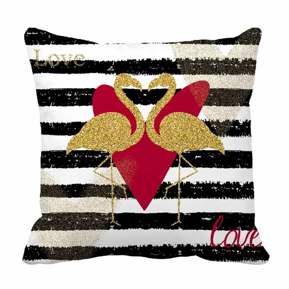PKQWTM Creativity card with gold glitter bird flamingo Bed Decor Pillow Cases Zippered Cushion Cover Size 18x18 Inches