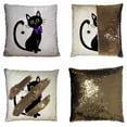 thumbnail image 1 of PKQWTM Cute Black Cat White Halloween Reversible Mermaid Cushion Cover Home Decor Sequin Pillow Case Size 20x20 inches, 1 of 2