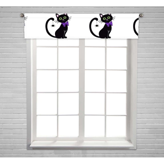 PKQWTM Cute Black Cat White Halloween Window Curtain Valance Rod Pocket 54x12 inch