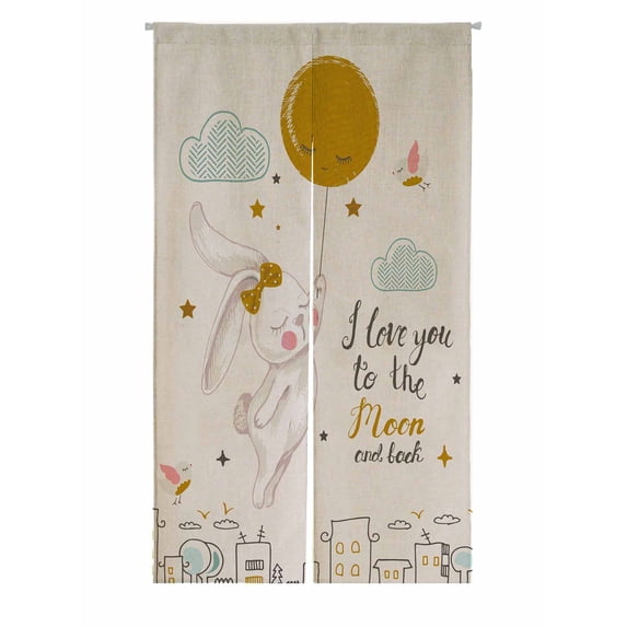 PKQWTM Cute Bunny Flying To The Moon Cartoon N Door Curtain Window Cover Home Decor Hanging Curtain Size 85x150 CM