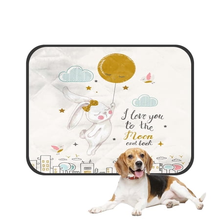 PKQWTM Cute Bunny Flying To The Moon Cartoon N Pet Dog Cat Bed Pee Pads Mat Cushion Potty Dogsblankets Crate Bed Kennel 25x30 inch