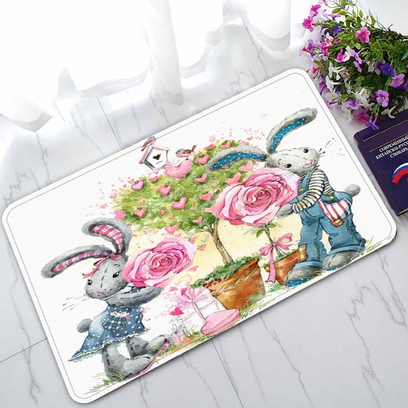 PKQWTM Cute Bunny Love Card Valentine Day Rabbit Home Decor Floor Mat Area Rug Doormat Size 18x30 Inches
