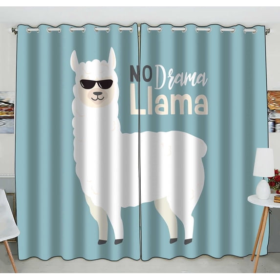 PKQWTM Cute Cartoon Llama Design Practical heat insulation Shading Window Curtain Size 52(W) x 84(H) inches (Two Piece)