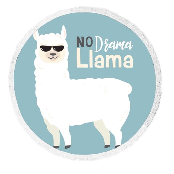PKQWTM Cute Cartoon Llama Design Round Beach Towel Beach Mats Shawl Blanket Yoga Mat with Tassels Beach Throw Towel