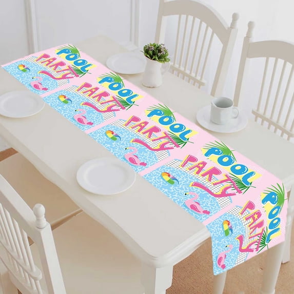PKQWTM Cute Cartoon Pool Float Flamingo Pool Party Cotton and Linen Table Runner Kitchen Dining Room Supplies Size 14x72 Inch