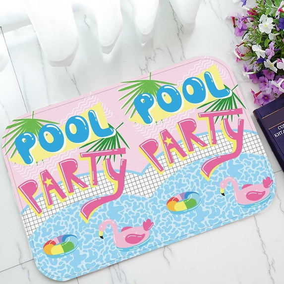 PKQWTM Cute Cartoon Pool Float Flamingo Pool Party Home Decor Floor Mat Area Rug Doormat Size 15.7x23.6 Inches