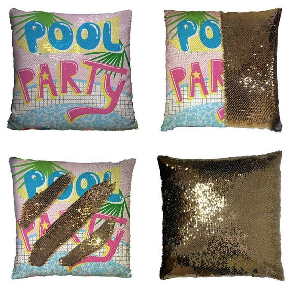 PKQWTM Cute Cartoon Pool Float Flamingo Pool Party Reversible Mermaid Cushion Cover Home Decor Sequin Pillow Case Size 16x16 inches
