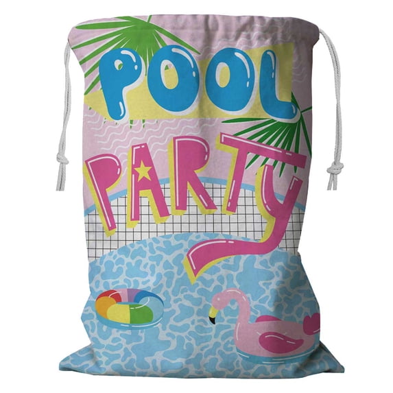 PKQWTM Cute Cartoon Pool Float Flamingo Pool Party Storage Basket Laundry Bag with Drawstring Size 18x24 Inch