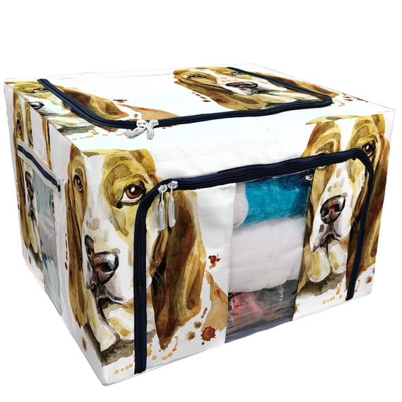 PKQWTM Cute Dog Storage Bag Clear Window Storage Bins Boxes Large Capacity Foldable Stackable Organizer With Steel Metal Frame For Bedding,Clothes,Closets, Bedrooms