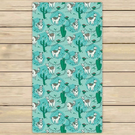 PKQWTM Cute Doodle Alapaca In Boho Style And Cactus Microfiber Bath Towels Bathroom Body Shower Towel Size 30x56 Inches