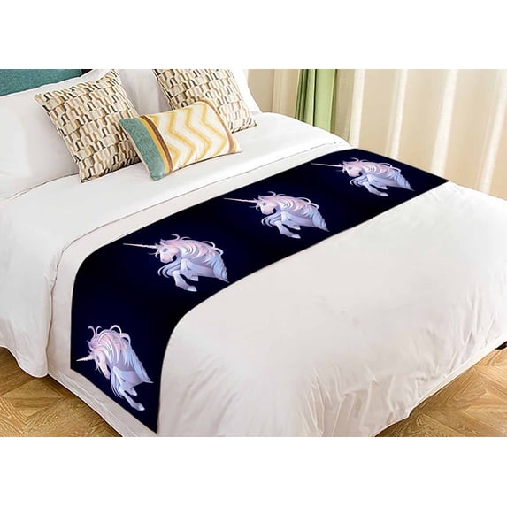 PKQWTM Cute Graphic Unicorn Isolated On Dark Bed Runner Bedroom Bedding Decor Bedding Scarf Size 20x95 inches
