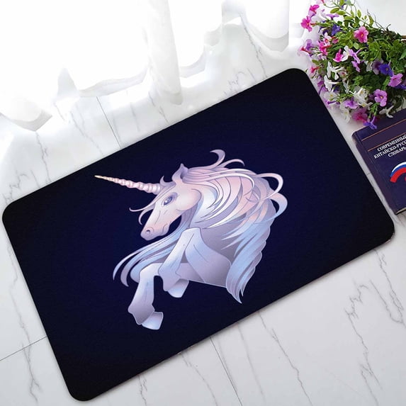 PKQWTM Cute Graphic Unicorn Isolated On Dark Home Decor Floor Mat Area Rug Doormat Size 18x30 Inches