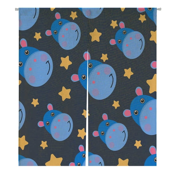 PKQWTM Cute Hippo And Stars Pattern Of A Hippopotamus Door Curtain Window Cover Home Decor Hanging Curtain Size 105x120 CM