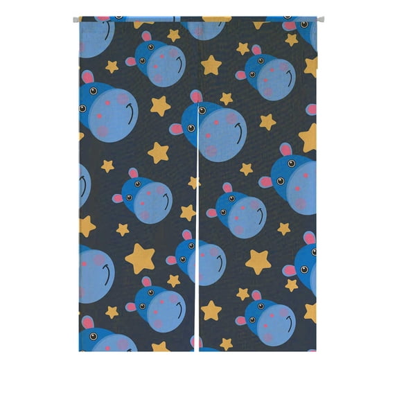 PKQWTM Cute Hippo And Stars Pattern Of A Hippopotamus Door Curtain Window Cover Home Decor Hanging Curtain Size 85x120 CM