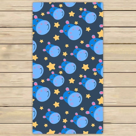 PKQWTM Cute Hippo And Stars Pattern Of A Hippopotamus Microfiber Bath Towels Bathroom Body Shower Towel Size 30x56 Inches