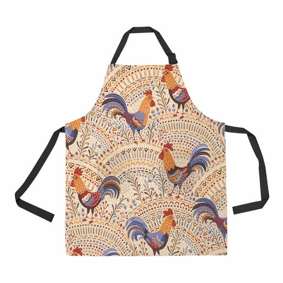 PKQWTM Cute Roosters Floral Ornament Beige Unisex Adjustable Bib Apron with Pockets for Commercial Restaurant and Home Kitchen Use