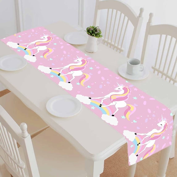 PKQWTM Cute Unicorn Pastel Doodle Comic Magic Animal Art Cotton and Linen Table Runner Kitchen Dining Room Supplies Size 14x72 Inch