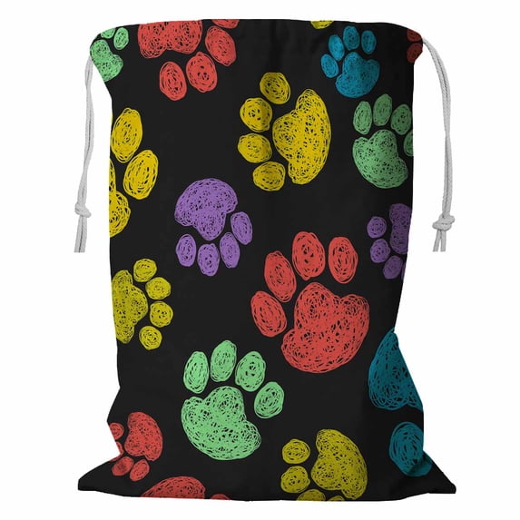 PKQWTM Cute colorful doodle paw prints Animal tiling Storage Basket Laundry Bag with Drawstring Size 18x24 Inch
