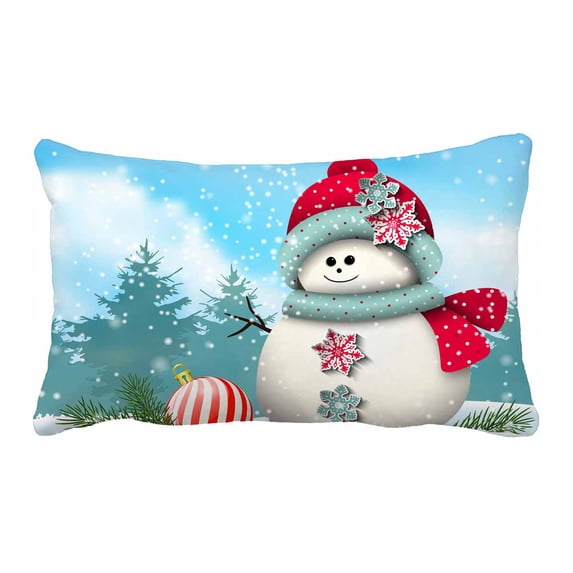 PKQWTM Cute snowman snowy winter landscape christmas Bed Decor Pillow Cases Zippered Cushion Cover Size 20x30 Inches