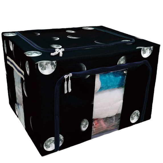 PKQWTM Cycle Of The Moon A Circle Of The Growing Moon Storage Bag Clear Window Storage Bins Boxes Large Capacity Foldable Stackable Organizer With Steel Metal Frame For Clothes,Closets, Bedrooms