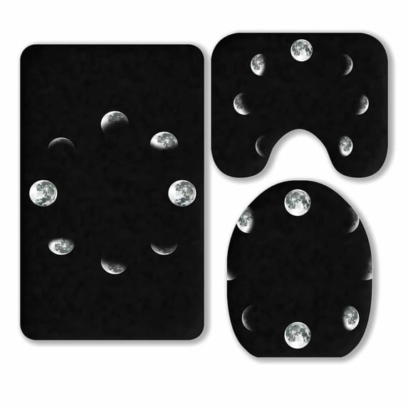 PKQWTM Cycle Of The Moon A Circle Of The Growing Moon 3 Piece Bathroom Rugs Set Bath Rug Contour Mat and Toilet Lid Cover
