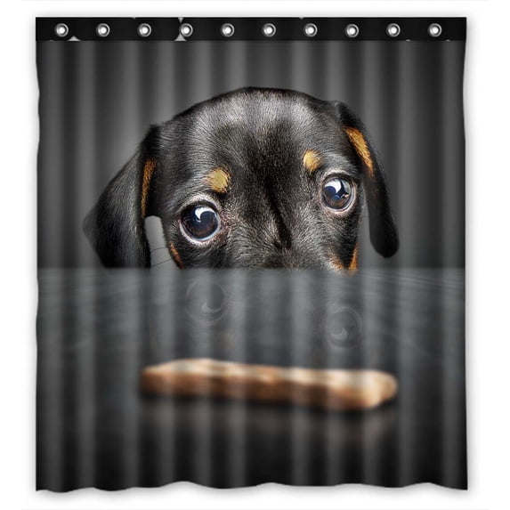 PKQWTM Dachshund Puppy Looking At Treat Table WaterProof Polyester Fabric Shower Curtain Size 66x72 Inches