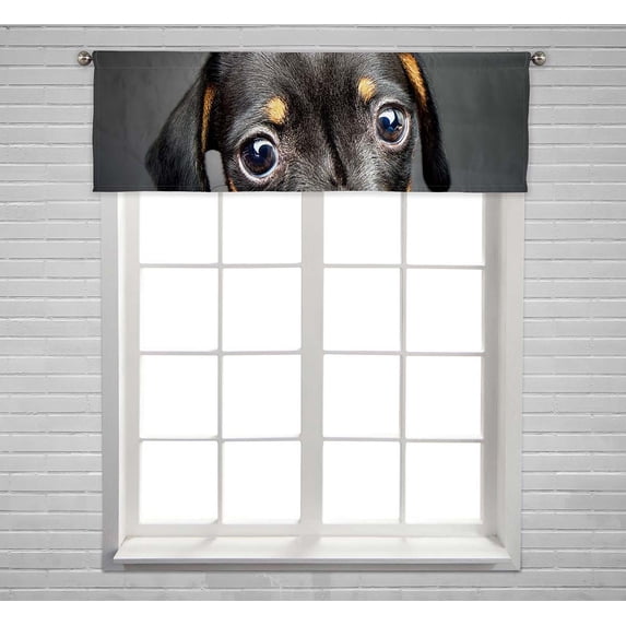 PKQWTM Dachshund Puppy Looking At Treat Table Window Curtain Valance Rod Pocket 54x18 inch