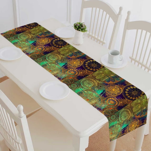 PKQWTM Damask Floral Grunge Gold Orange Green Blue Violet Cotton and Linen Table Runner Kitchen Dining Room Supplies Size 14x72 Inch
