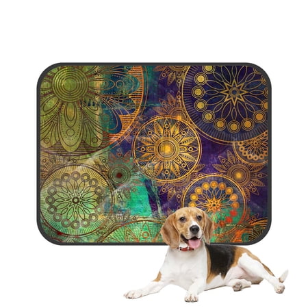PKQWTM Damask Floral Grunge Gold Orange Green Blue Violet Pet Dog Cat Bed Pee Pads Mat Cushion Potty Dogsblankets Crate Bed Kennel 14x18 inch