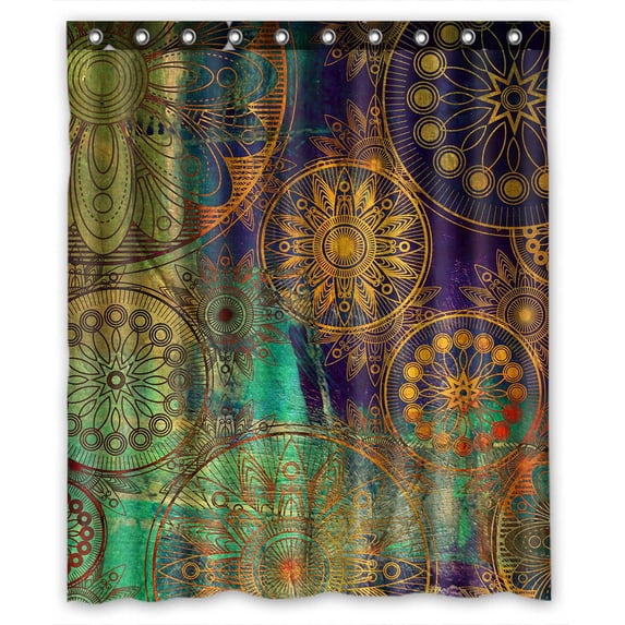 PKQWTM Damask Floral Grunge Gold Orange Green Blue Violet WaterProof Polyester Fabric Shower Curtain Size 60x72 Inches