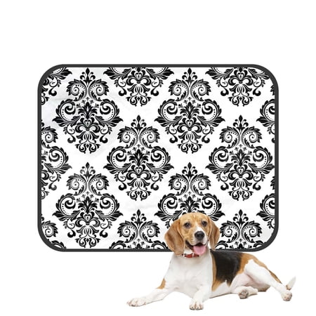 PKQWTM Damask Floral Royal Flowers Black White Pet Dog Cat Bed Pee Pads Mat Cushion Potty Dogsblankets Crate Bed Kennel 20x24 inch