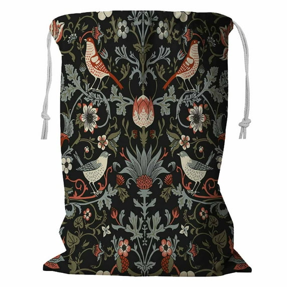 PKQWTM Dark Enchanted Vintage Flowers Birds Magic Forest Storage Basket Laundry Bag with Drawstring Size 18x24 Inch