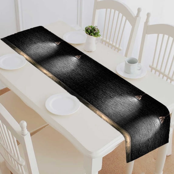 PKQWTM Dark Wall With Lamp Above Cotton and Linen Table Runner Kitchen Dining Room Supplies Size 16x72 Inch