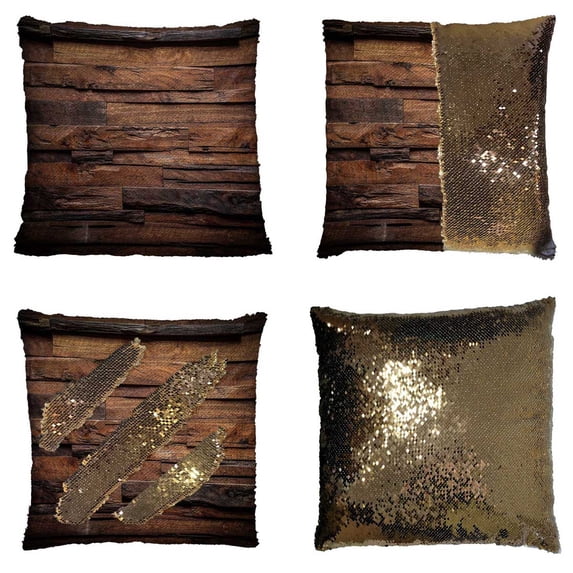 PKQWTM Dark Wood Texture Reversible Mermaid Cushion Cover Home Decor Sequin Pillow Case Size 18x18 inches