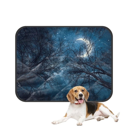 PKQWTM Dark sky with stars moon and trees Mystic Landscape Pet Dog Cat Bed Pee Pads Mat Cushion Potty Dogs Blankets Crate Bed Kennel 28x36 inch