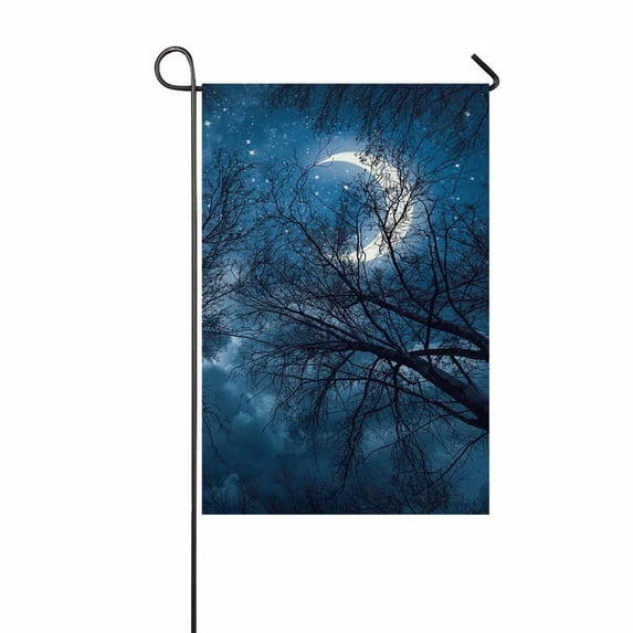 PKQWTM Dark sky with stars moon and trees Mystic Landscape Yard Decor Home Garden Flag Size 12x18 Inches