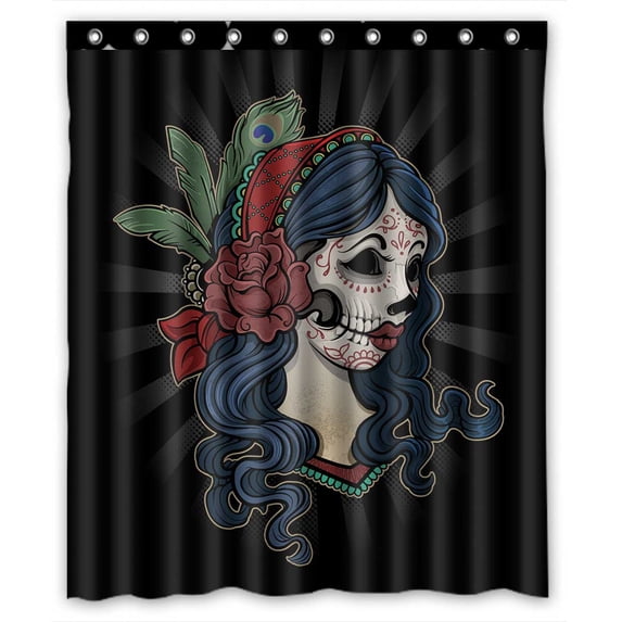 PKQWTM Day Of The Dead Girl With Flower WaterProof Polyester Fabric Shower Curtain Size 60x72 Inches