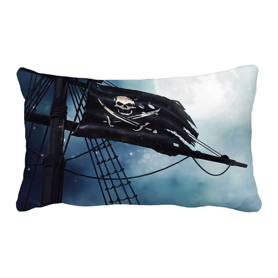 PKQWTM Deck Pirate Ship Black Flag At Night Bed Decor Pillow Cases Zippered Cushion Cover Size 20x30 Inches