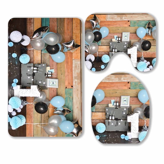 PKQWTM Decorations For Holiday Party 3 Piece Bathroom Rugs Set Bath Rug Contour Mat and Toilet Lid Cover