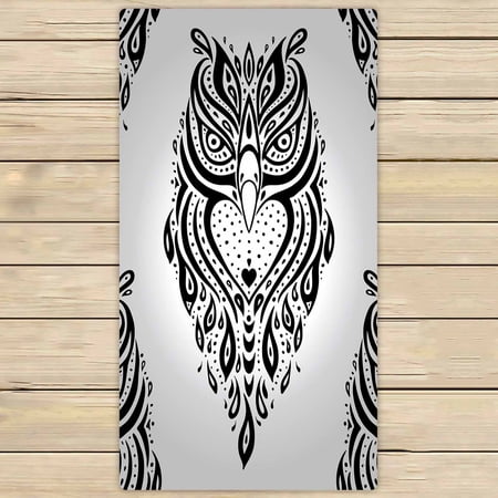 PKQWTM Decorative Owl Polynesian Tribal Pattern Microfiber Bath Towels Bathroom Body Shower Towel Size 30x56 Inches